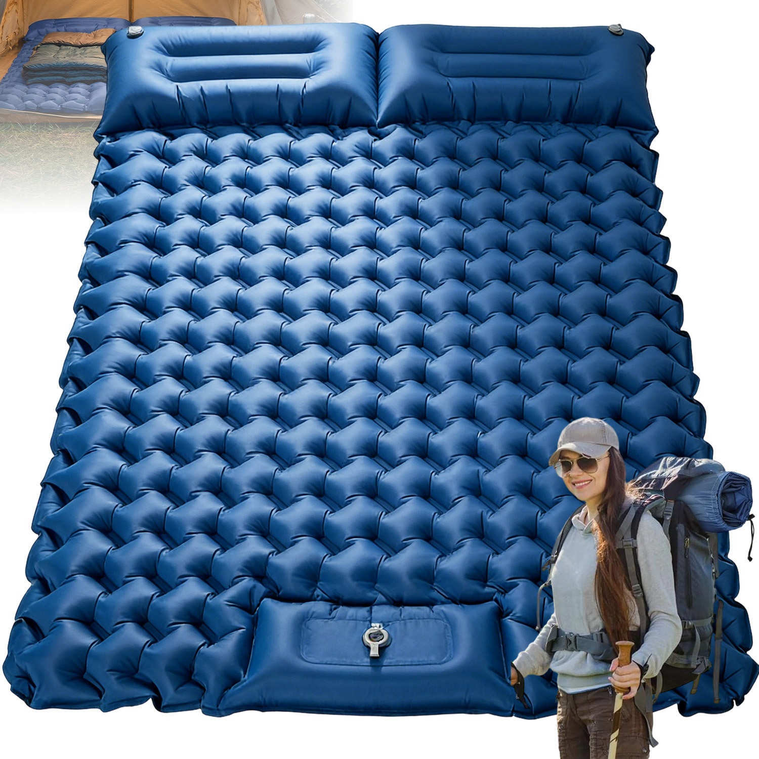 Air Bed For Two, Includes Integrated Foot Pump And Cushions With Carrying Bag For Camping And