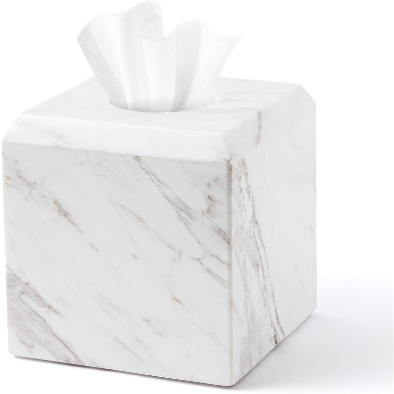 1pc extra heavy-duty natural marble tissue box cover & toilet paper holder - marble- , -slip base, fits square boxes, marble texture - marble countertop decor for bathroom, living room, office - ideal gift for elderly & low-    - fits 5.5” tissues (compatible with single/  boxes) - marble material, one-hand access, -slip pads, easy refill slot, tissue holder bathroom Product details 0