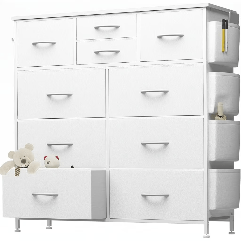 10-Drawer Storage Cabinet with Side Pockets | Wardrobe Organizer Boxes, Suitable for Bedrooms, Entryways, Living Rooms, Black, Contemporary Style, Hardwood and Particle Board Material, OLIXIS Brand - Image 8