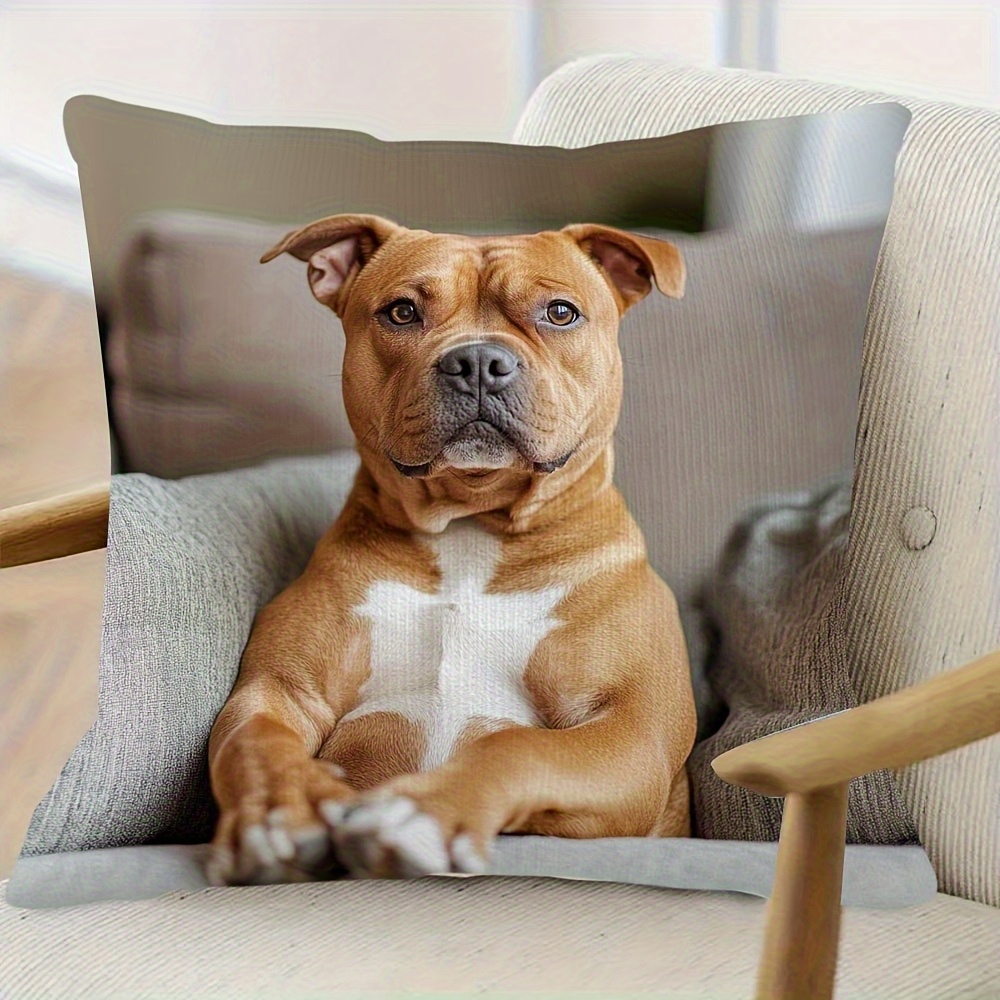 TEMU A Staffordshire Bull Terrier Printed Pillowcase - 18"x18", Made Of Soft Polyester Fleece, Single-sided Print With A Zipper Closure, Suitable For