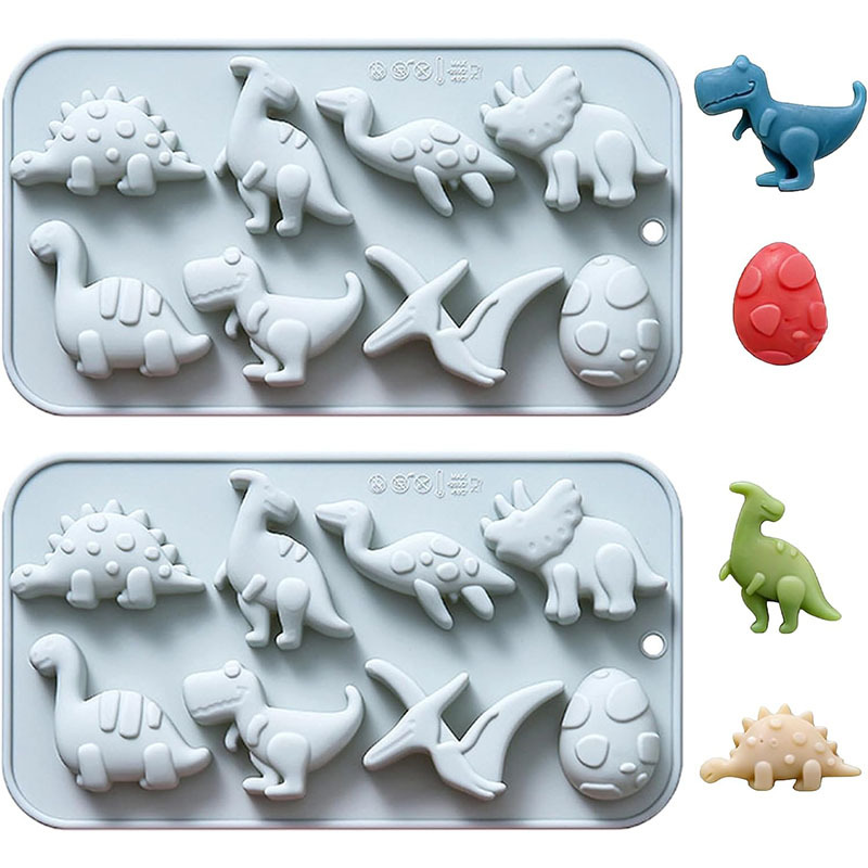 TEMU 2pcs Silicone Dinosaur Theme Molds, 8 Cavity Dinosaur Shaped Baking Molds For Chocolate Candy Gummy Jello Ice Decoration Resin