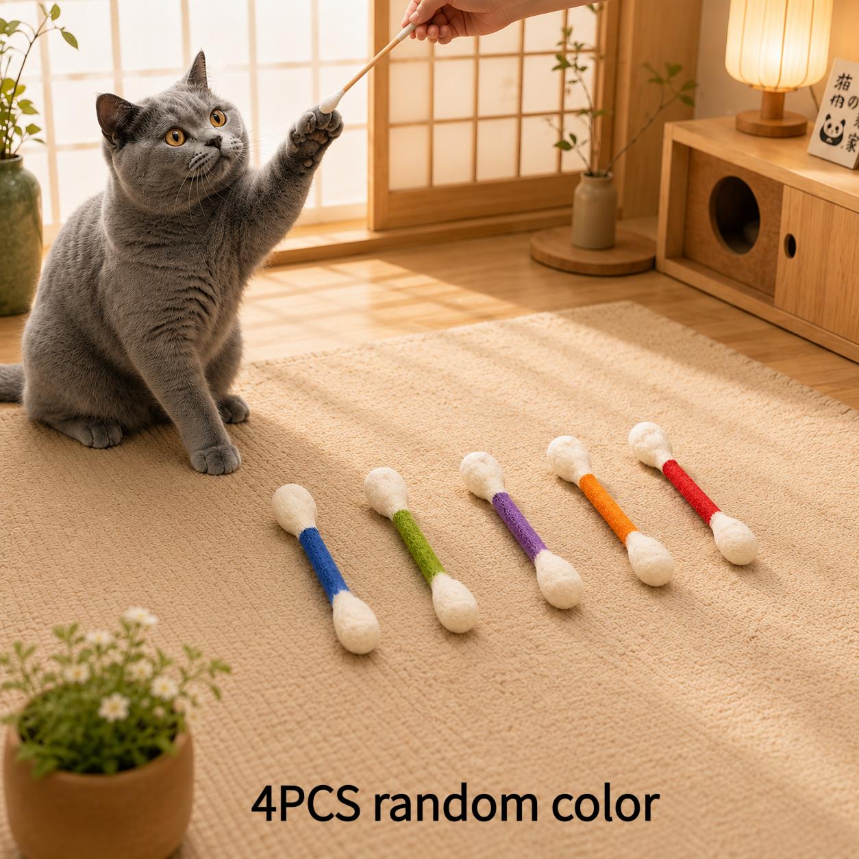 TEMU Lot de 4 grands porte-queue pour chat en couleurs aléatoires, de coton-tige, en tissage de fibre de , jouet interactif d'exercice pour chat,