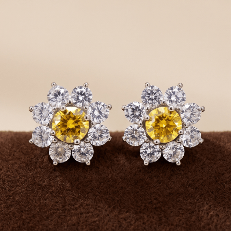 Women's Sunflower Designed Moissanite Stud Earrings Set, Engagement Gift