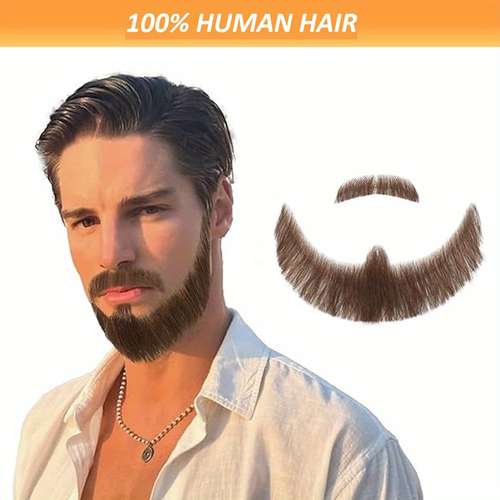 Fausse Barbe Et Moustache Style Sparrow - Cheveux Humains, 8 Cm (3.15") - Réalisée, Pour Costume, Cosplay, Halloween