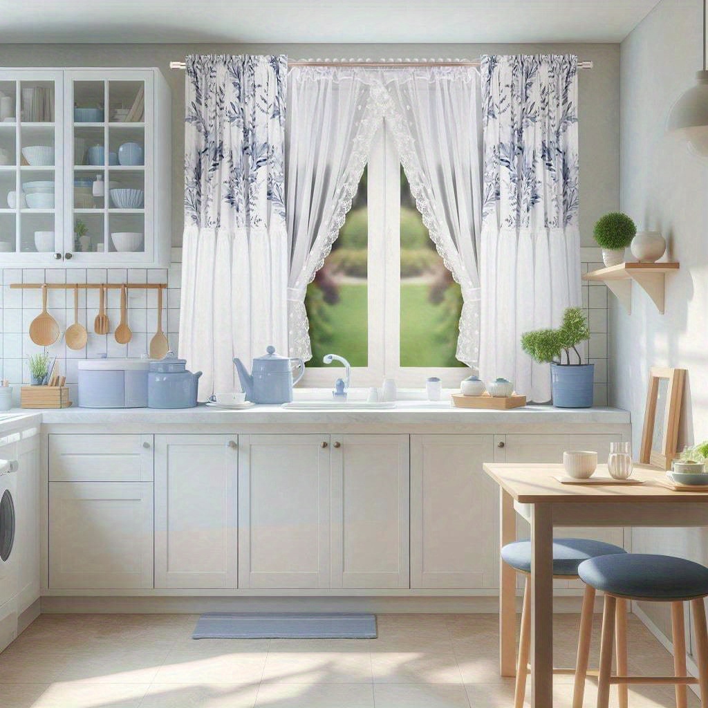 1pc Elegant White Lace Curtain Panel, Adjustable, Washable, Floral Pattern, Suitable For Bedroom, Kitchen, Or Coffee Shop Decor