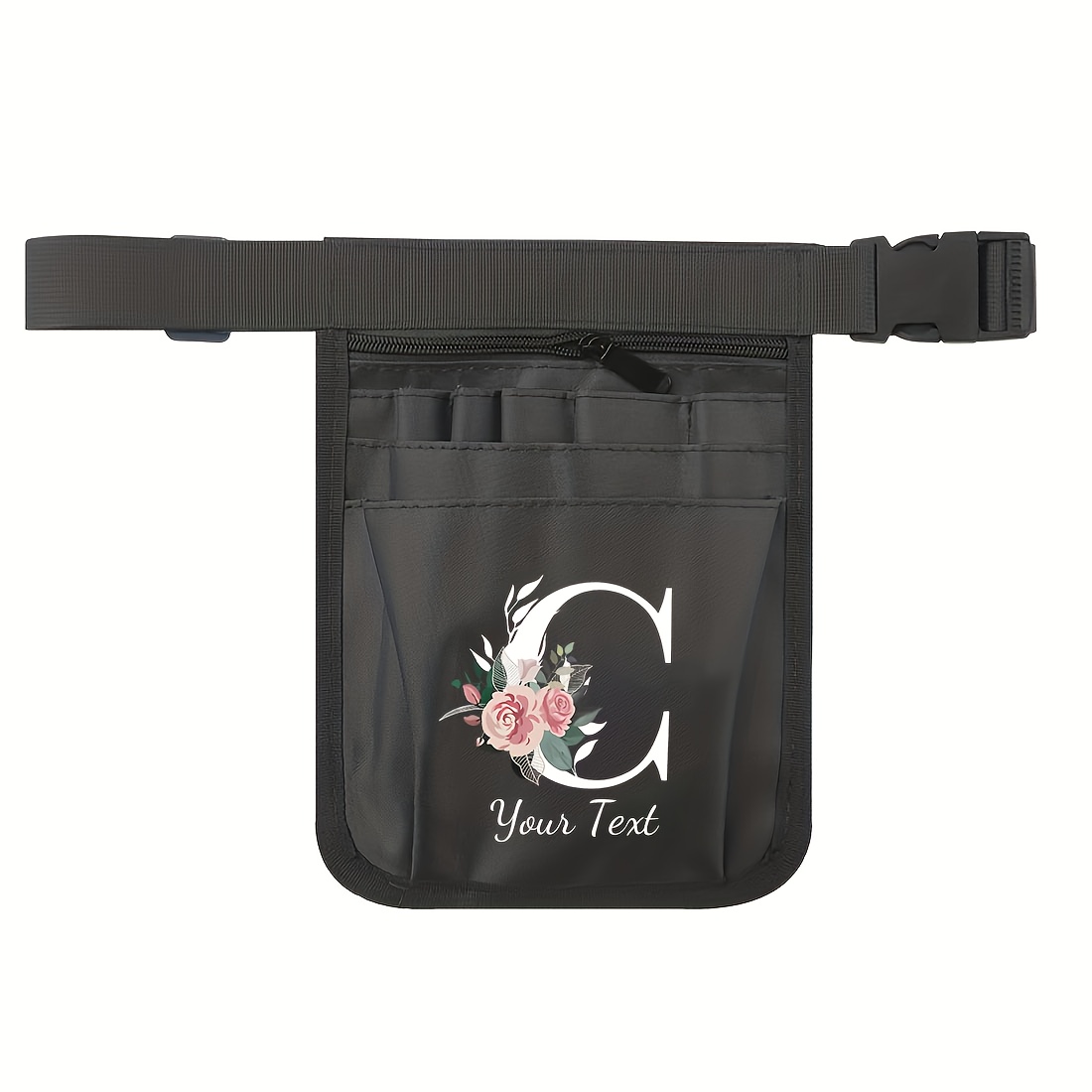 TEMU Customizable Name Or Text, Women's Handbag, Personalized Multi-functional Nurse Fashion Black Storage Bag - Adjustable Belt, Multiple