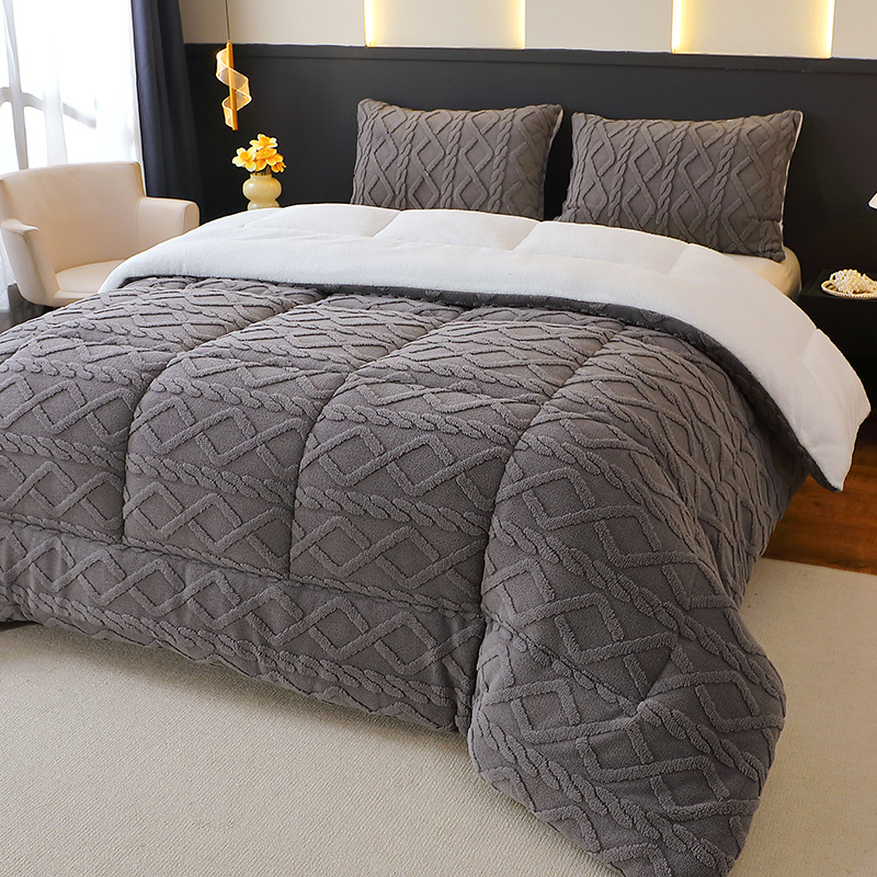 Image of 1pc Comfortable Fleece Warm Winter Quilt - Thickened Soft Plush Comforter, Cozy , Beige Design For Minimalist & Country Bedrooms, Bedding & Rustic Style Decor, Machine Washable Winter Bedding Quilt