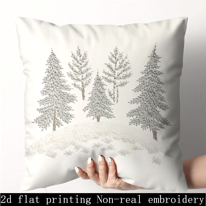 Image of 1pc Winter Pine Tree Pillow Cover - Soft Retro Christmas Bedspread Case With Zipper Closure, 18x18 Inches/45x45cm, Machine-washable Suitable For Sofa, Bed & Decor - Cozy Winter Bedding (no Insert)