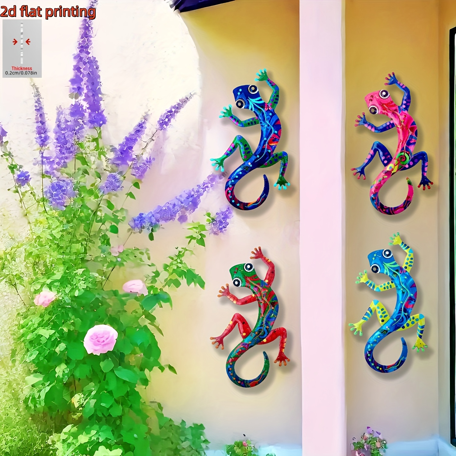 TEMU 2d Flat, 4pcs Set Of 2d Colored Geckos, Wall-mounted Acrylic Decor, Suitable For Home, Garden, Party, Office, Porch, Wedding, Cafe, Halloween,