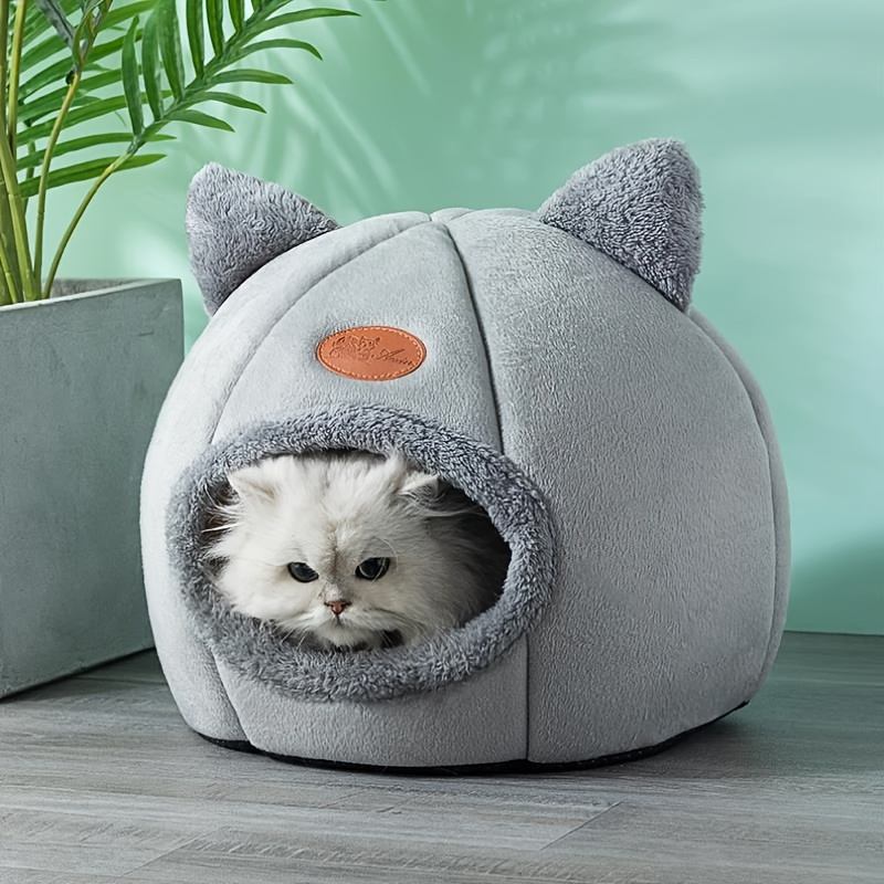 

Cozy Kitten-shaped Cat Bed With Warm Cat Door - Soft Polyester Pet House For Cats And Small Dogs, Pet Bed For Cats