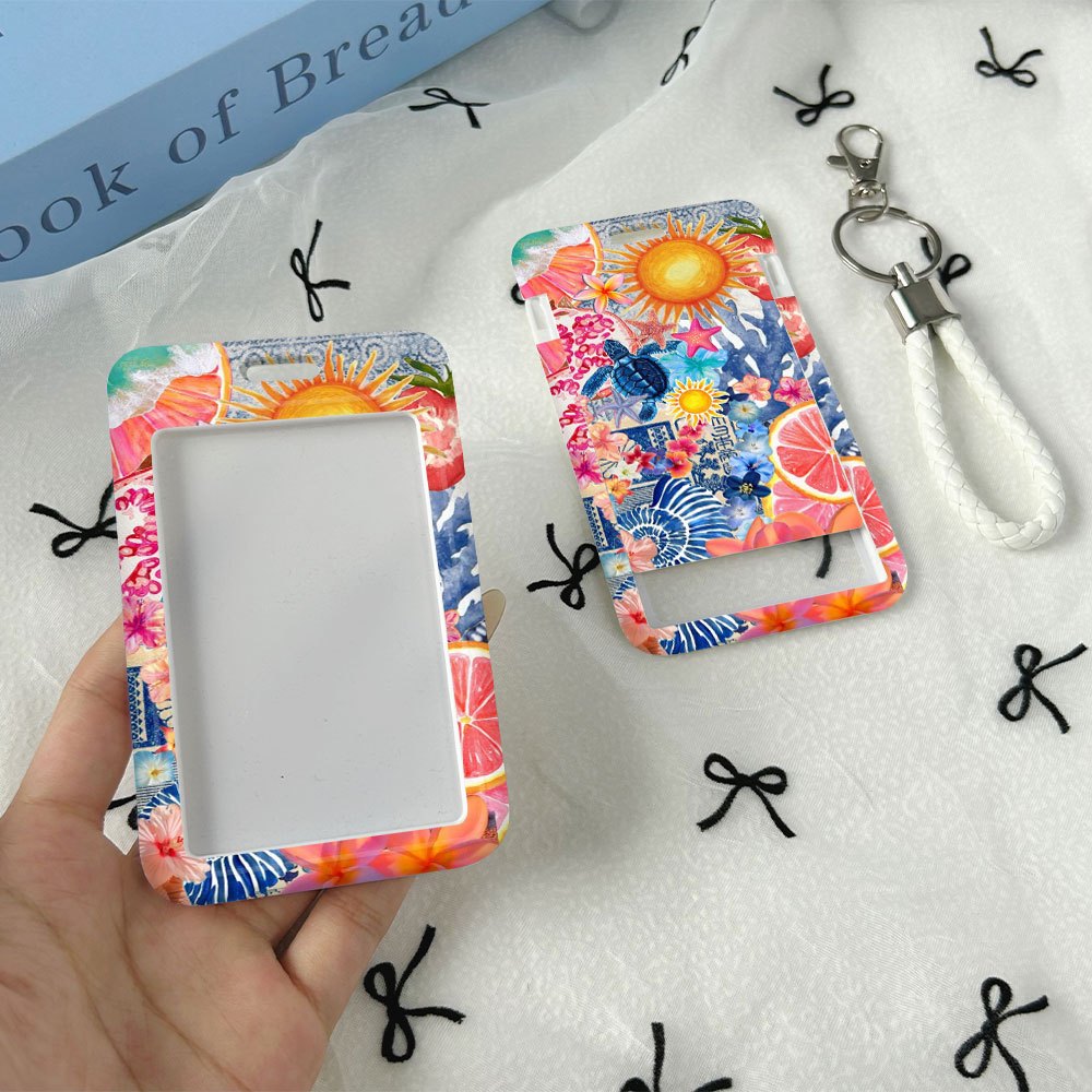 TEMU Porte-carte d'identité 2D, avec un design de collage tropical , avec cordon et fenêtre, adapté au travail, , aux de et aux activités de , un