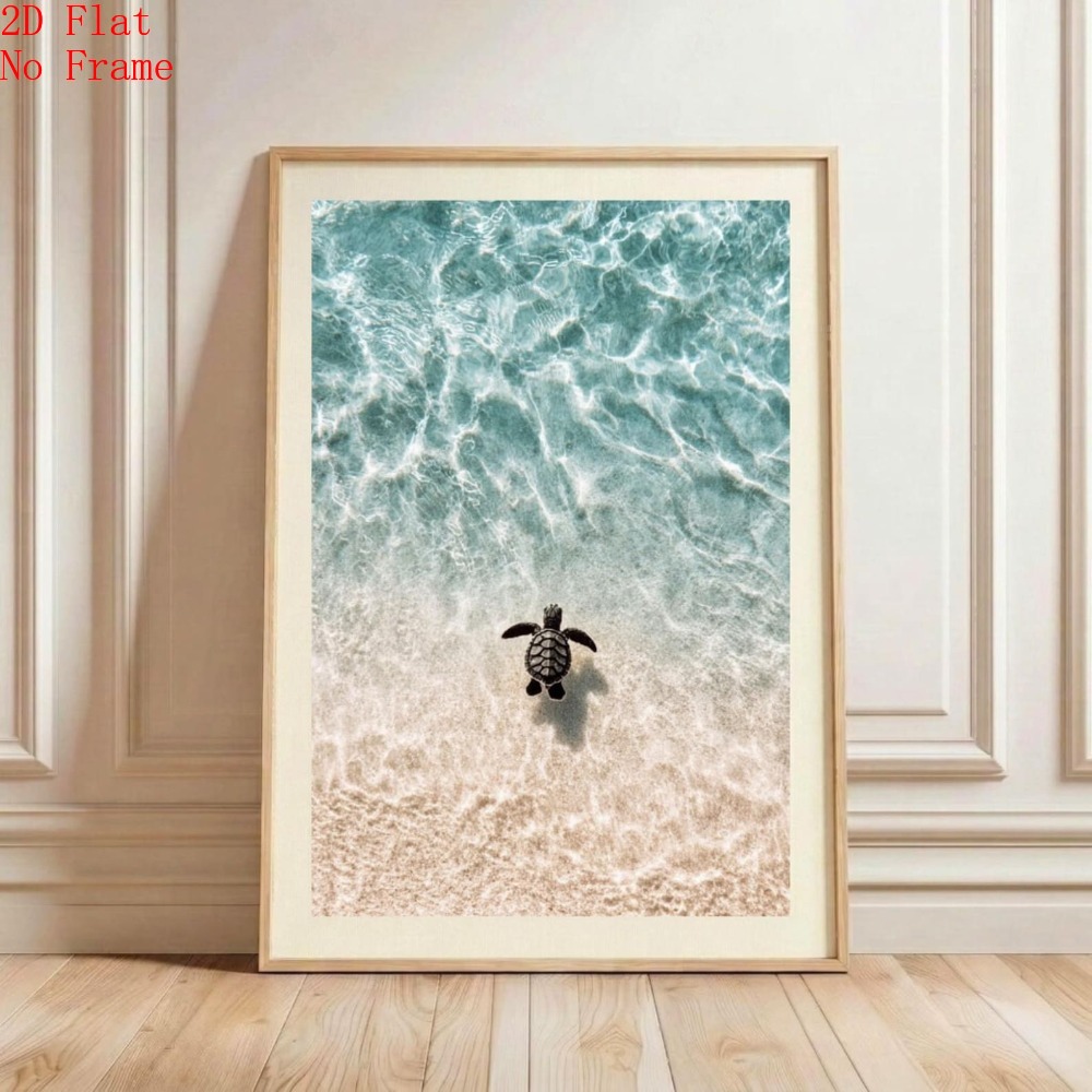 TEMU 2d Flat, 1pc Turtle Ocean Watercolor Print Poster - Unframed Matte Suitable For, Room Decor, Beach Wall Art, Sea Turtle Illustration For ,
