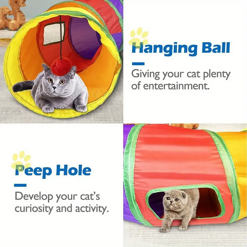 foldable cat toy for durable polyester multi color with funnel and peek hole cats engagement details 5