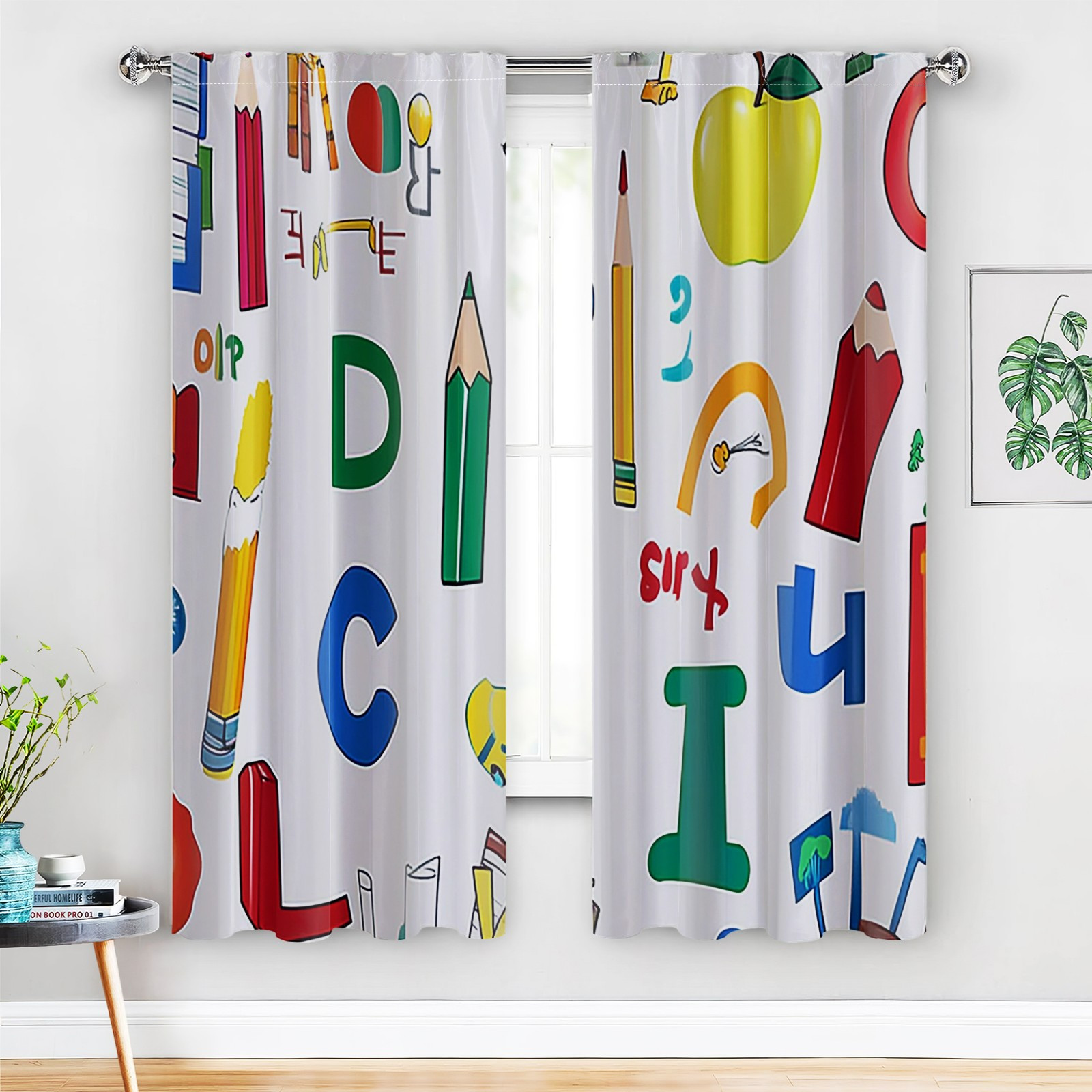 

2pcs Polyester Rod Pocket Curtains, Educational Alphabet & Numbers Print, Cartoon Design For Toddler Room Decor, 21.65x59/41.34x82.68/44.5x90.55 Inch