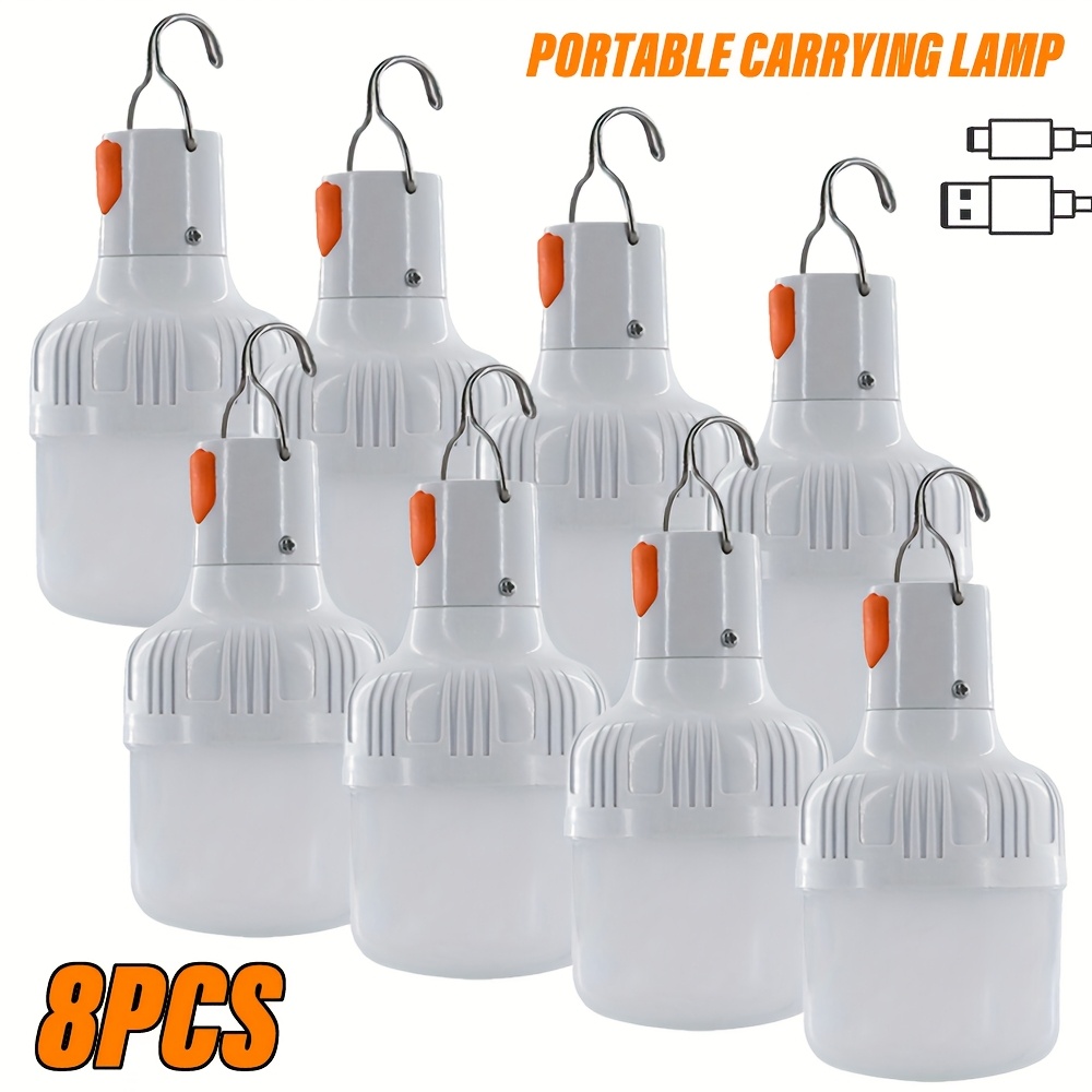 TEMU 8pcs Usb-powered Led Bulb With Hook, Portable Wardrobe/flashlight Lamp, Suitable For Photography , Camping, Home Decor, Stylish Design, Durable