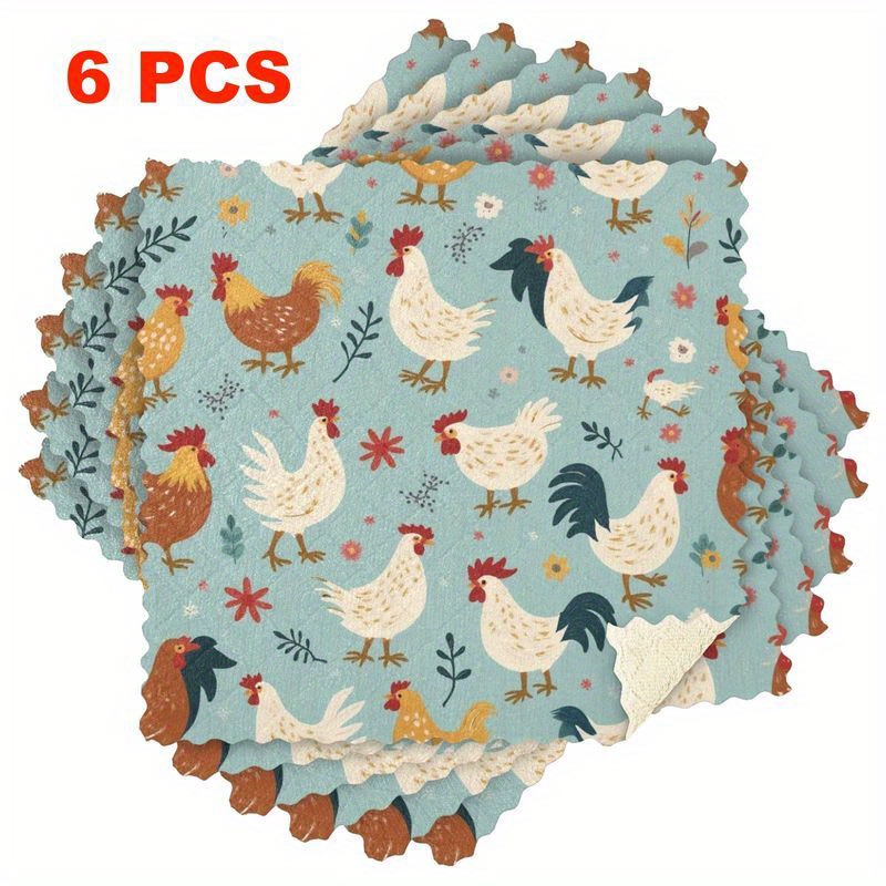 TEMU 3/6-pack Kitchen Dish Cloths, Reusable Cleaning Cloths With Lemon Fruit Element Pattern, Microfiber Scouring Pads, Highly Absorbent And Easy To