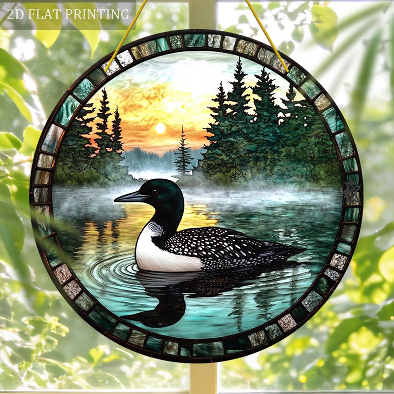 TEMU Attrape-soleil suspendu en acrylique style vitrail Plat 2D, pièce unique, huître de l'Amérique et , décoration d'oiseau, 8 pouces * 8 pouces,