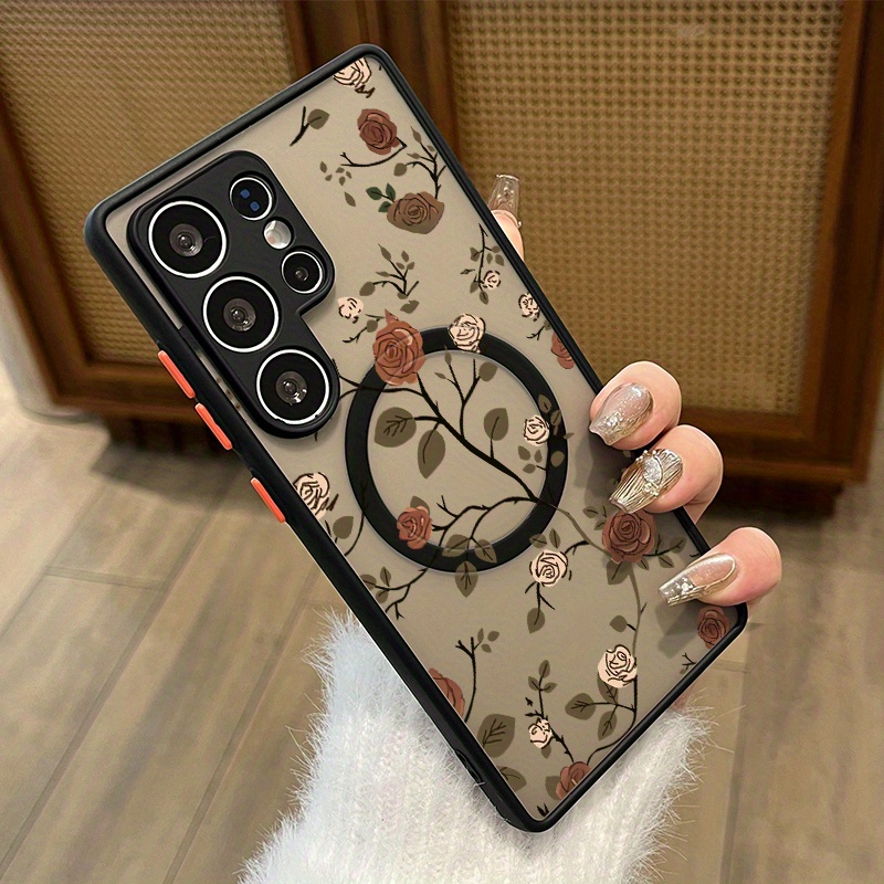 TEMU para Teléfono: Magnética de Carga Inalámbrica con Diseño de Enredadera de Rosas para for Samsung S25 Ultra, A14, A15, A16, A52, A53, A54, A55,