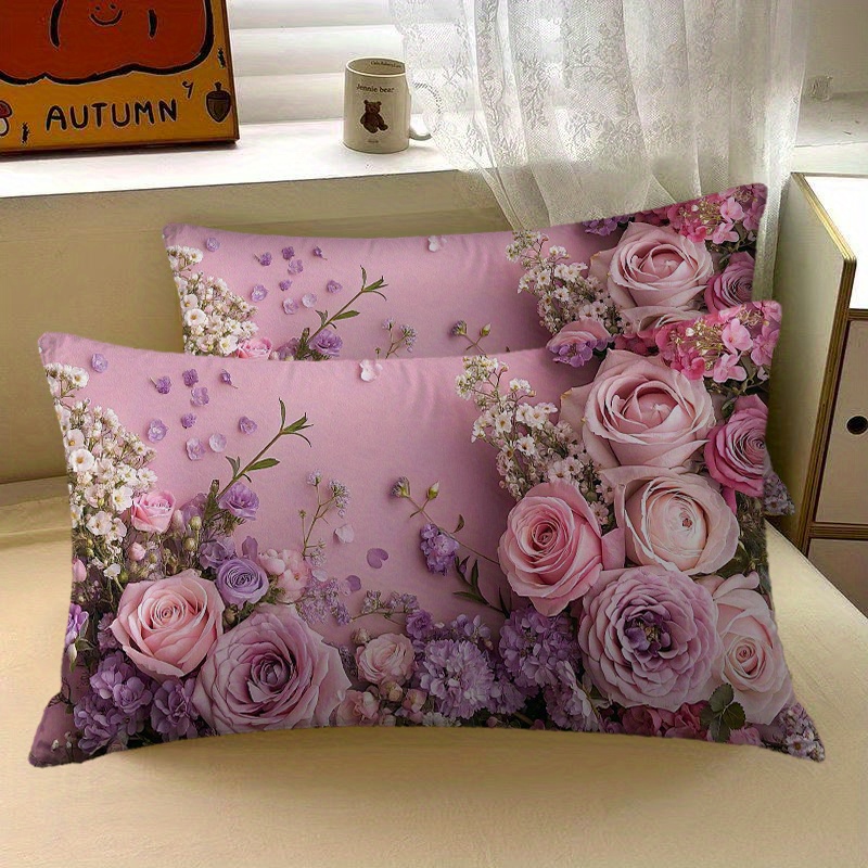 TEMU 2d Flat Printing 2pcs Pink Polyester Pillow Covers, Showcasing A Style, Rectangular Pillow Covers, Soft And Skin-friendly, Suitable For Sofas,