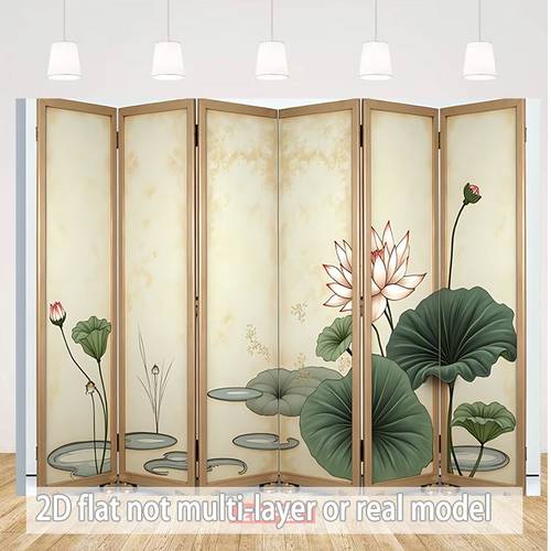 2d flat 2d flat 2d flat background cloth 1pc 2d flat lotus leaf floral pattern folding screen traditional chinese art polyester material for