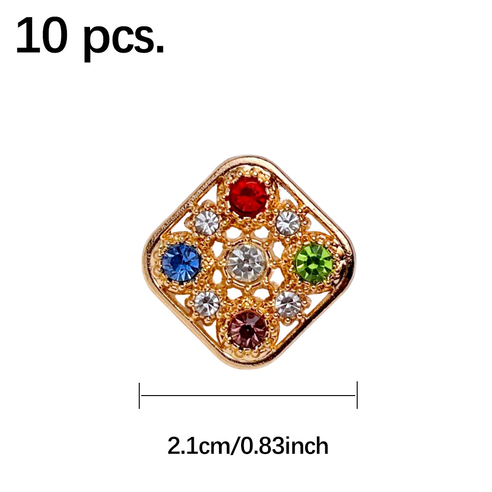 E-shop 10 Stück 2,1 cm Bunte Strassknöpfe, Modische Quadratische Metall Nähknöpfe für Strickkleidung Kleider Jacken, Goldene Kleidungsdekor Knöpfe
