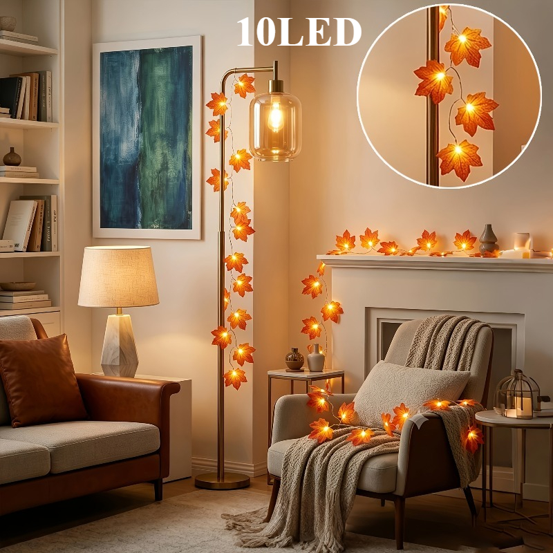 TEMU Warm Maple Leaf-shaped Led Fairy Lights, Gorgeous Thanksgiving Decoration, Autumn Decor, Halloween Stair Railing Yard Decoration, Party Home
