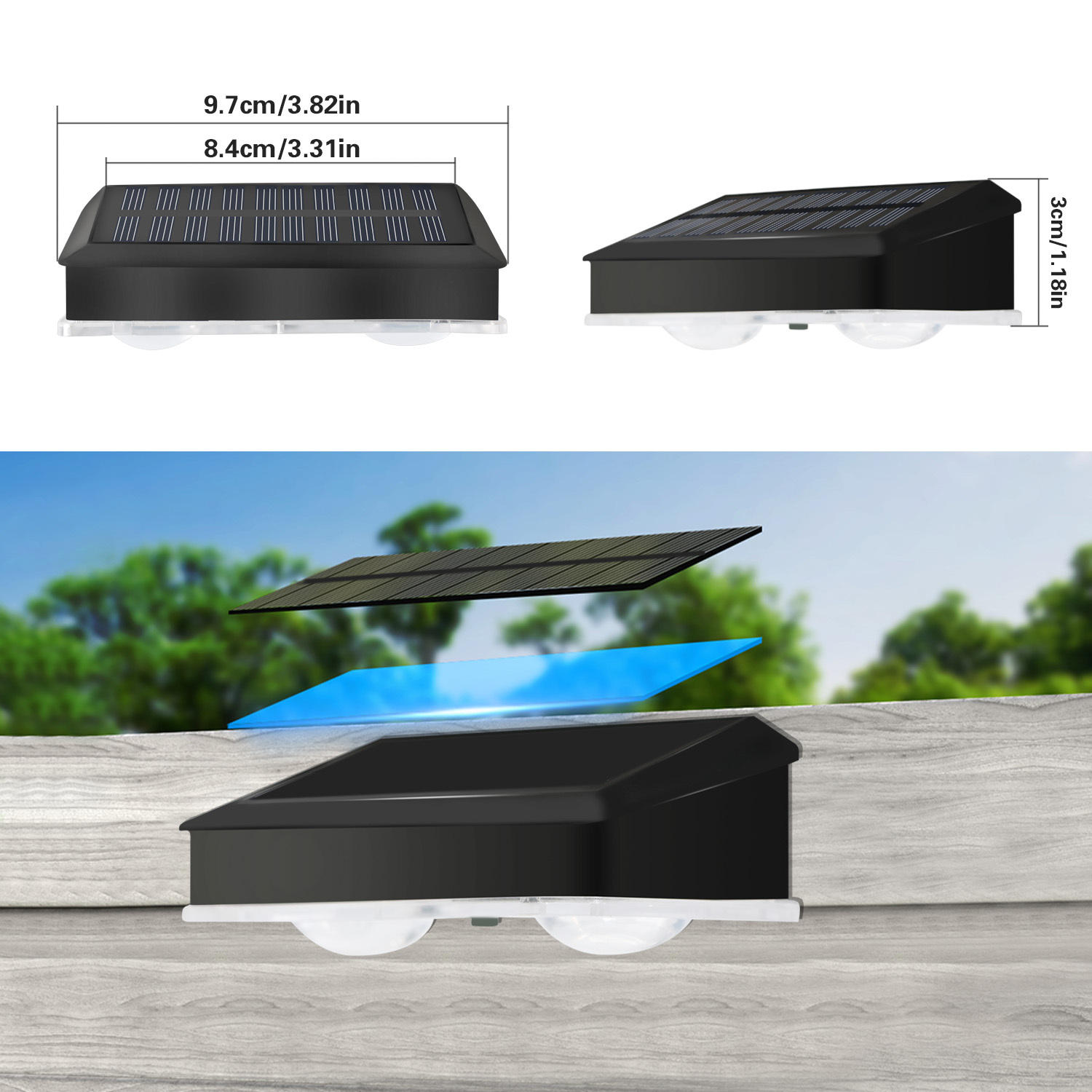 2pcs Solar-Powered Smart Lights for Outdoor Use