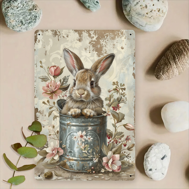 

Room Decor 1pc Vintage Bunny And Metal Tin Sign, 8x12 Inches Iron , Rustic Home & Garden Decor, Accent, Ideal Gift For All