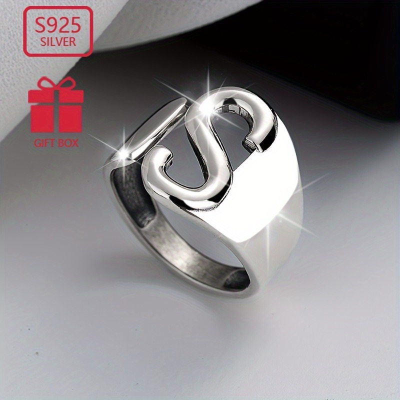TEMU A Fashionable Adjustable Ring Made Of 925 Sterling Silvery, Featuring An , Suitable For Men And Women, Perfect For Decorating With High-quality