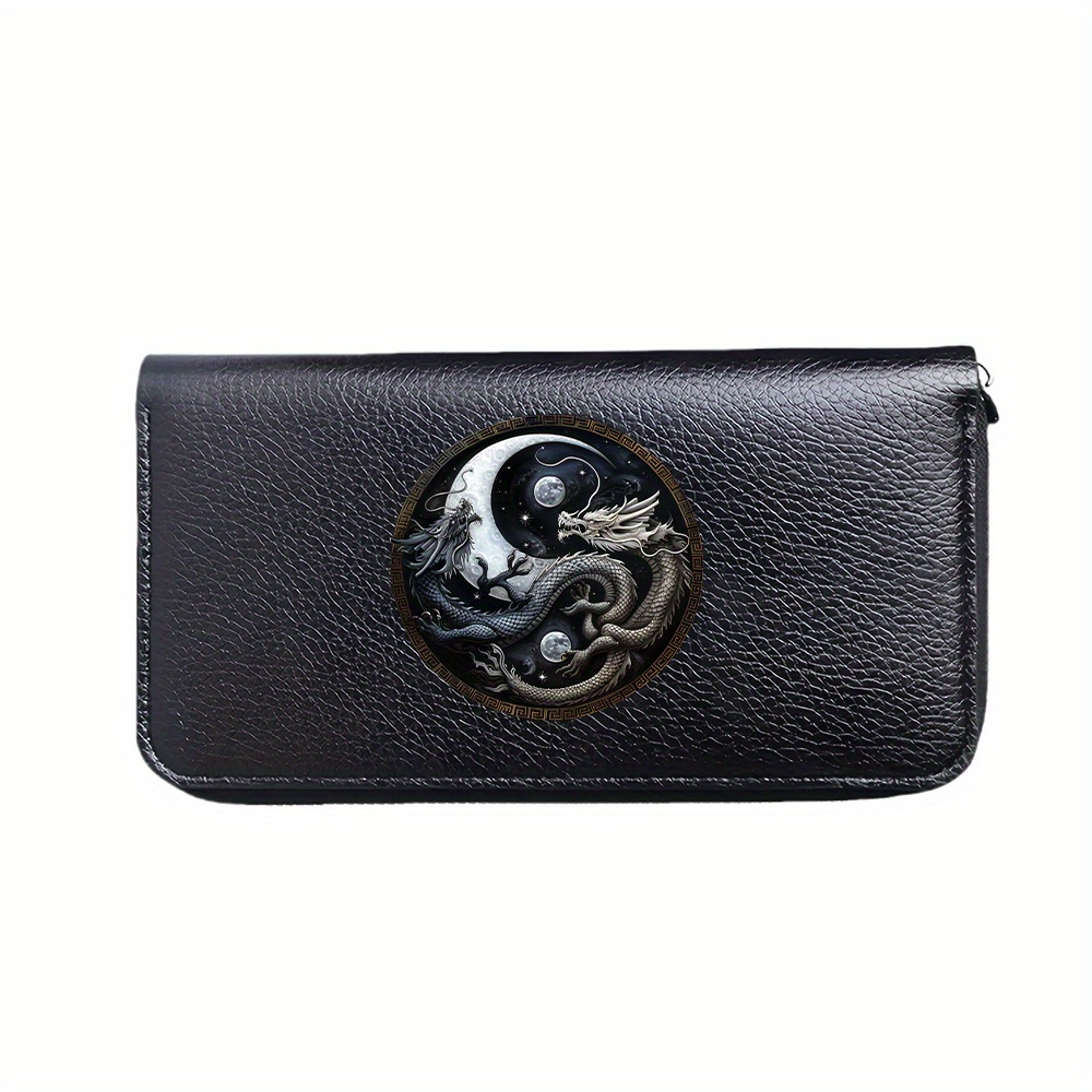 TEMU 1pc Yin And Yang Dragon Men's Fashion Long Wallet, , Men's Clutch Wallet, Sleek Wallet Design, Leather Wallet, Card Holder Wallet