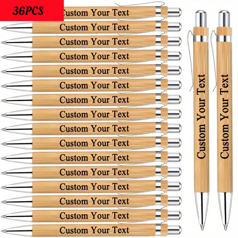 TEMU Lot de 36/200 stylos à bille en bambou personnalisables, écriture fluide, cadeaux d'événement, personnalisés pour anniversaires, citations