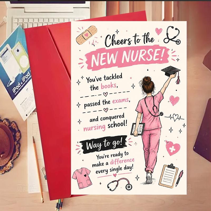 TEMU [Invitations de fête] 1 Set Nouvelle carte cadeau de remise de diplôme d'infirmière pour infirmières, idéale pour le succès de d'infirmière,