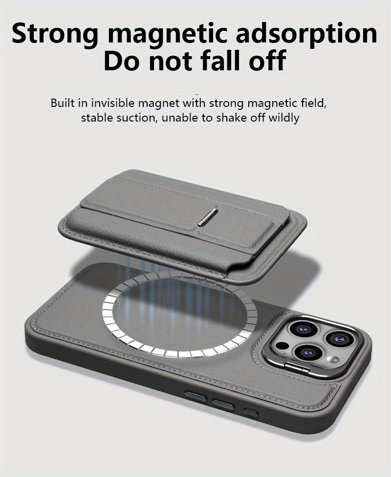 Phone Case: for iPhone 16 New Genuine Leather Card Slot Wallet Case with Stand, Magnetic Closure, Stylish Business Design for 16 Pro Max, Comfortable Feel, High-Quality Texture, Lightweight, Practical, Durable, Portable, with Lens Frame Stand