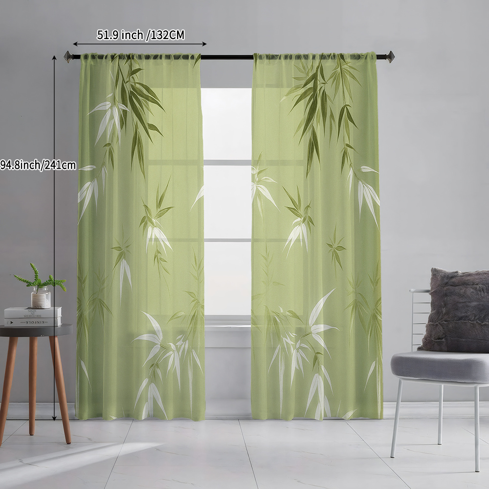 TEMU Lot de 2, Rideaux en Transparent Toutes , Semi-Transparent, Style Rustique, Feuilles de Bambou , Décoration , Rideaux à Passant Cordon pour