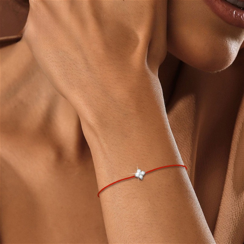 925 Silver Four-Leaf Clover Red Rope Bracelet, Elegant Gift