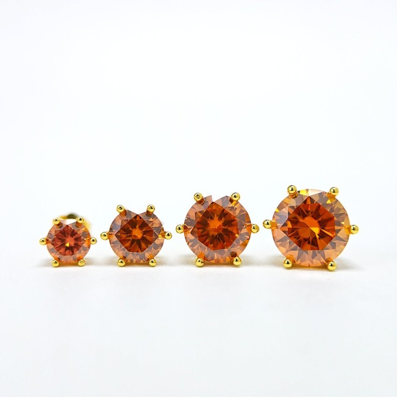 Women's 0.5/1/2/3 Carat 925 Silver Orange Moissanite Stud Earrings