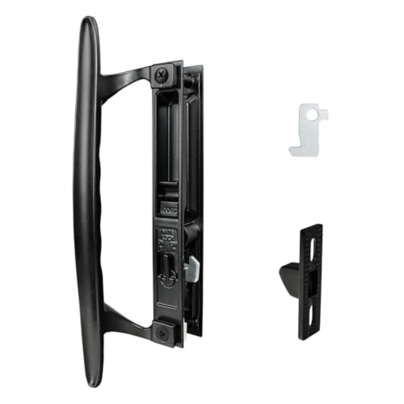 flush mount sliding glass door handle set 6 5 8 h c patio door night lock and hook   replacement fits   1 1 8 thick doors non handed black non  