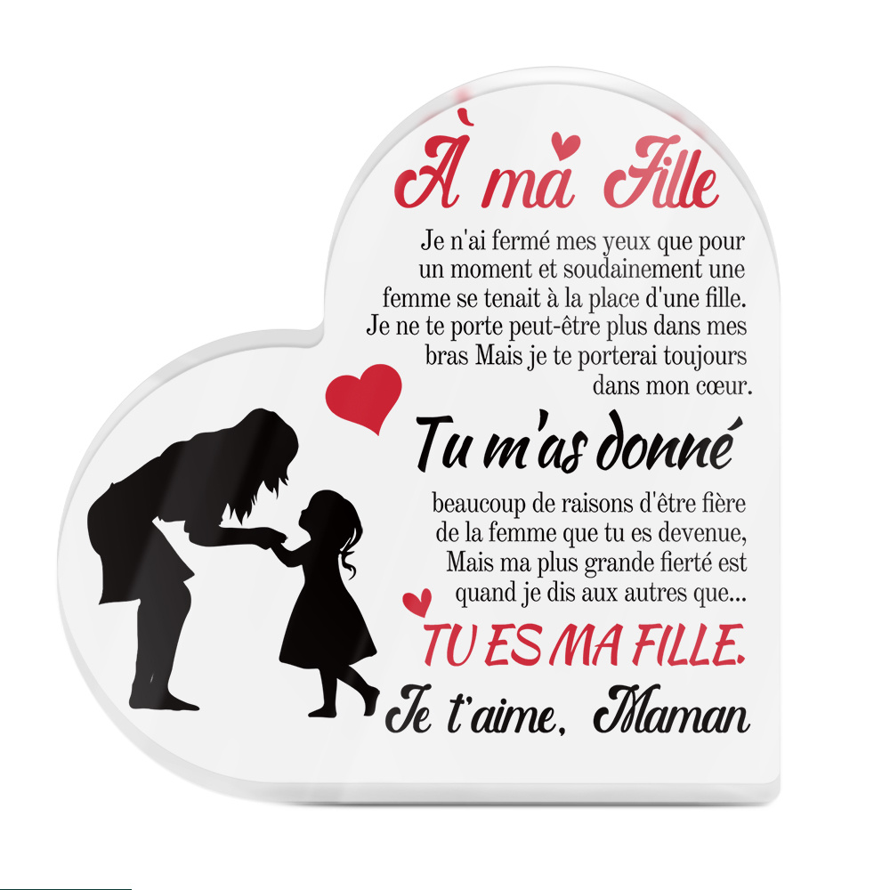 TEMU Plat 2D, Plat 2D Putuo Decor 1 pièce Panneau Acrylique Français de Cœur pour Table, À Tu Es . Je T'aime, Maman, Décoration de Bureau pour Maison