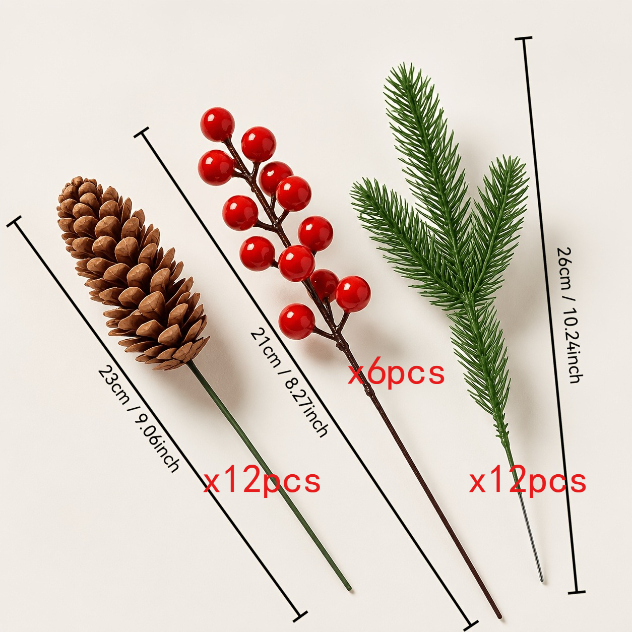TEMU Set de 30 piezas de de pino y piñas artificiales con decoración de , agujas y hojas de pino de plástico realistas, piñas resistentes, completas,