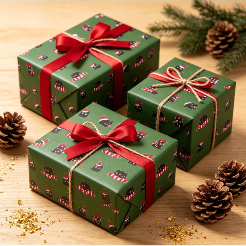 TEMU Rotolo di Carta da Regalo Natalizia 17 x 118 Pollici, Carta da Regalo con Stampa di con Cappello di e Sciarpa , Carta da Regalo Verde di Grandi