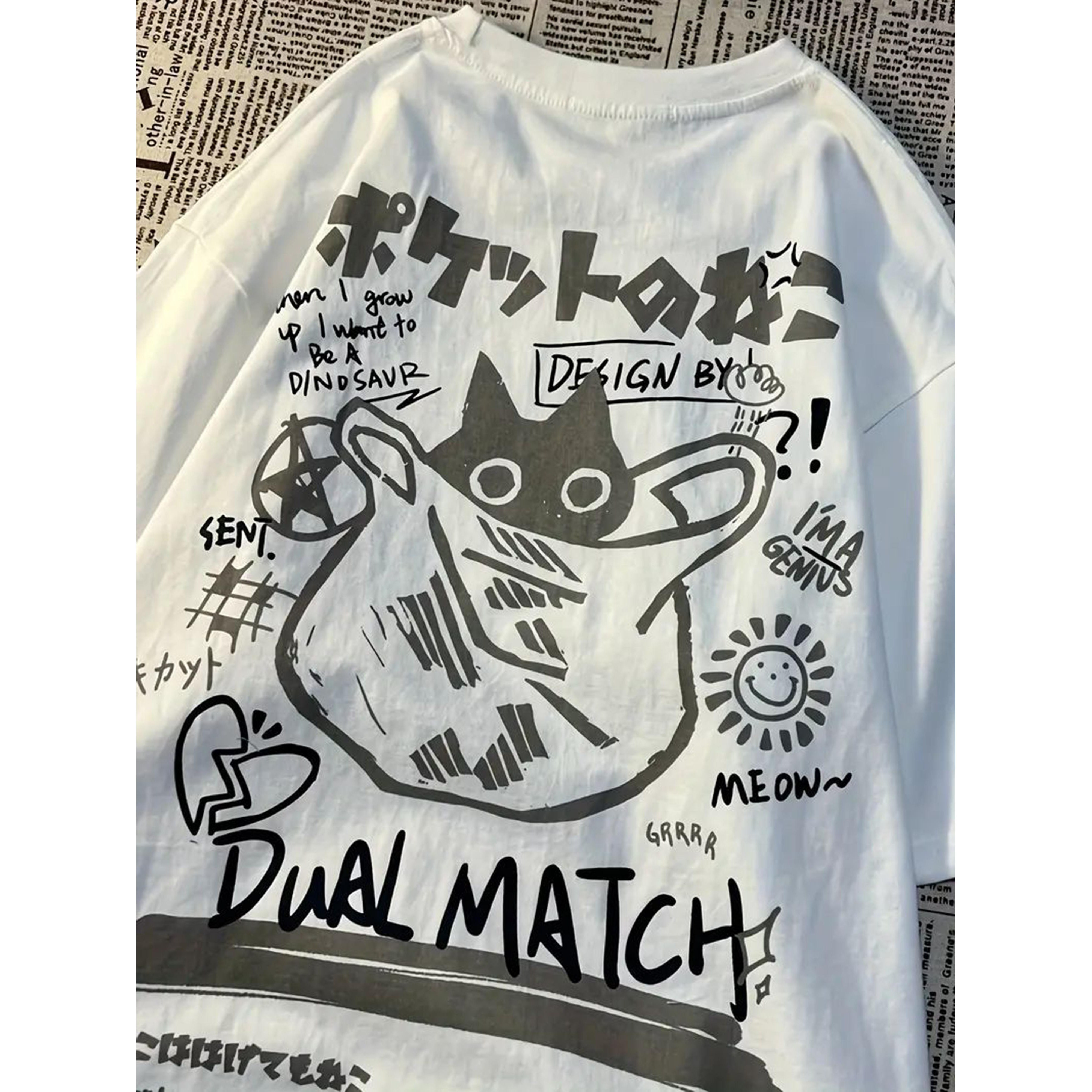 Men's Casual Tee - Soft, Breathable & Comfortable with Humorous DualMatch Cat Design, Round Neck Short Sleeve T-Shirt for All Seasons