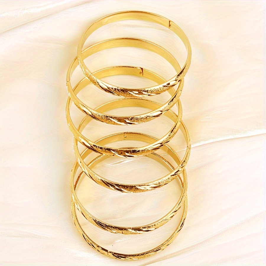 6pcs 18K Gold-Plated Copper Bracelet Set for Women
