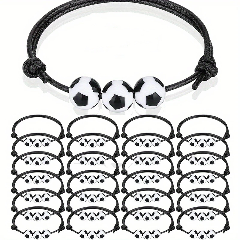 TEMU 20pcs Soccer Charm Bracelets Suitable For Favors, Adjustable Football Bead Wristbands With Ball Charms, Non-metallic Sport Accessories For &,