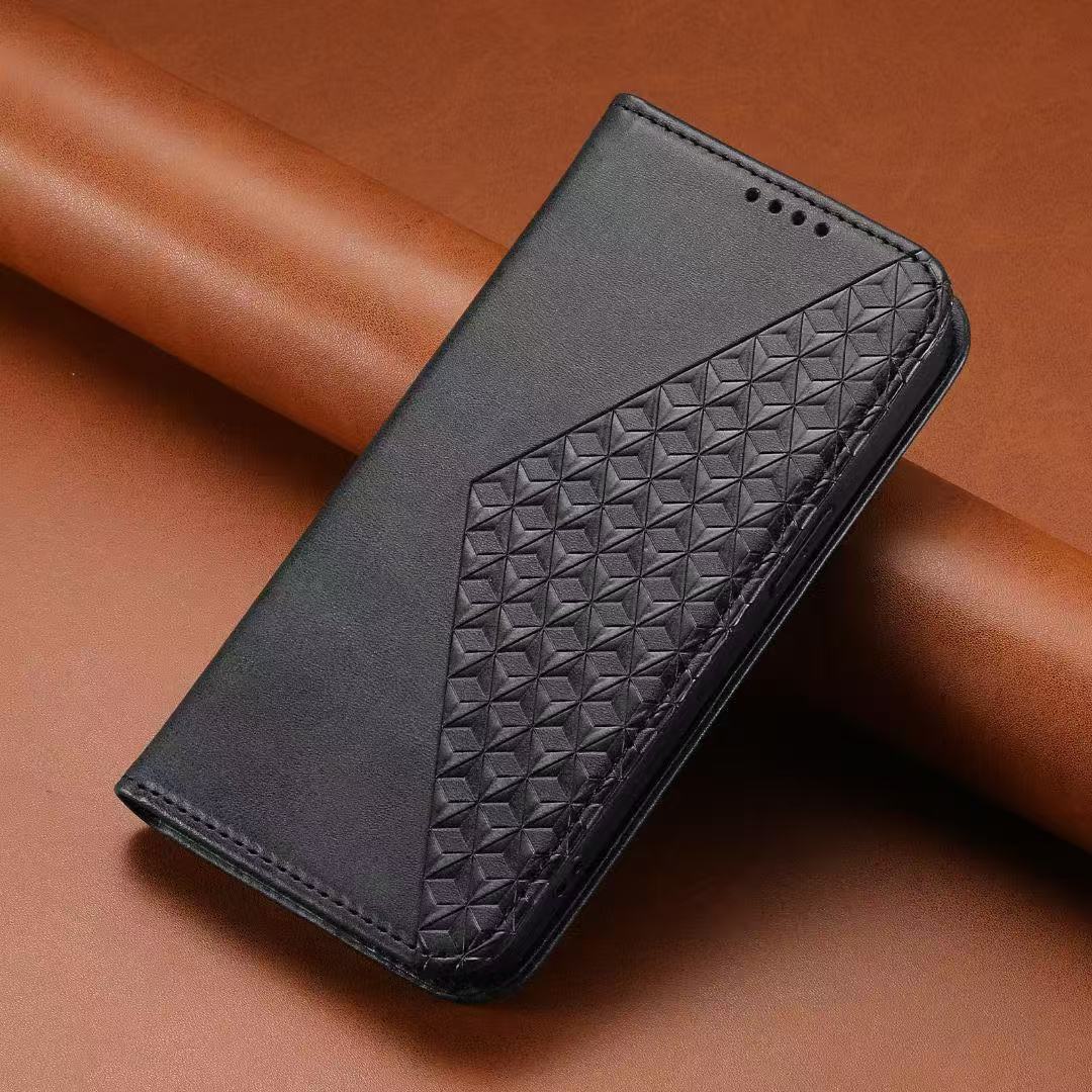 TEMU Phone Case: Solid Color Faux Leather Triangle Classic Plaid Pattern Embossed Multi-card Slot Wallet Phone Case Compatible With Galaxy X Cover 7
