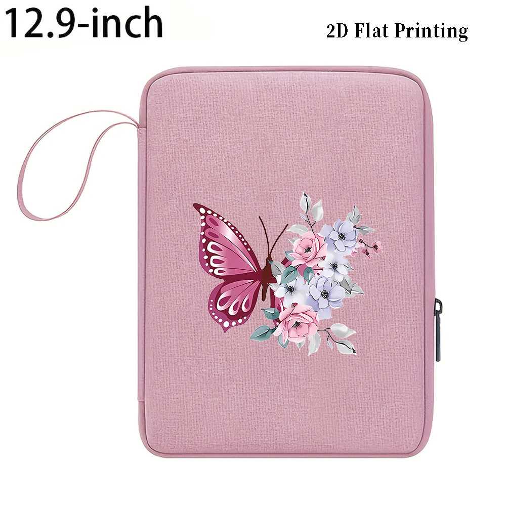 TEMU 1pc 2d Flat Print Floral Pattern Fabric Handle Shockproof Anti-scratch Zipper Closure Fashionable Portable For Ipad Storage Bag Daily Commute