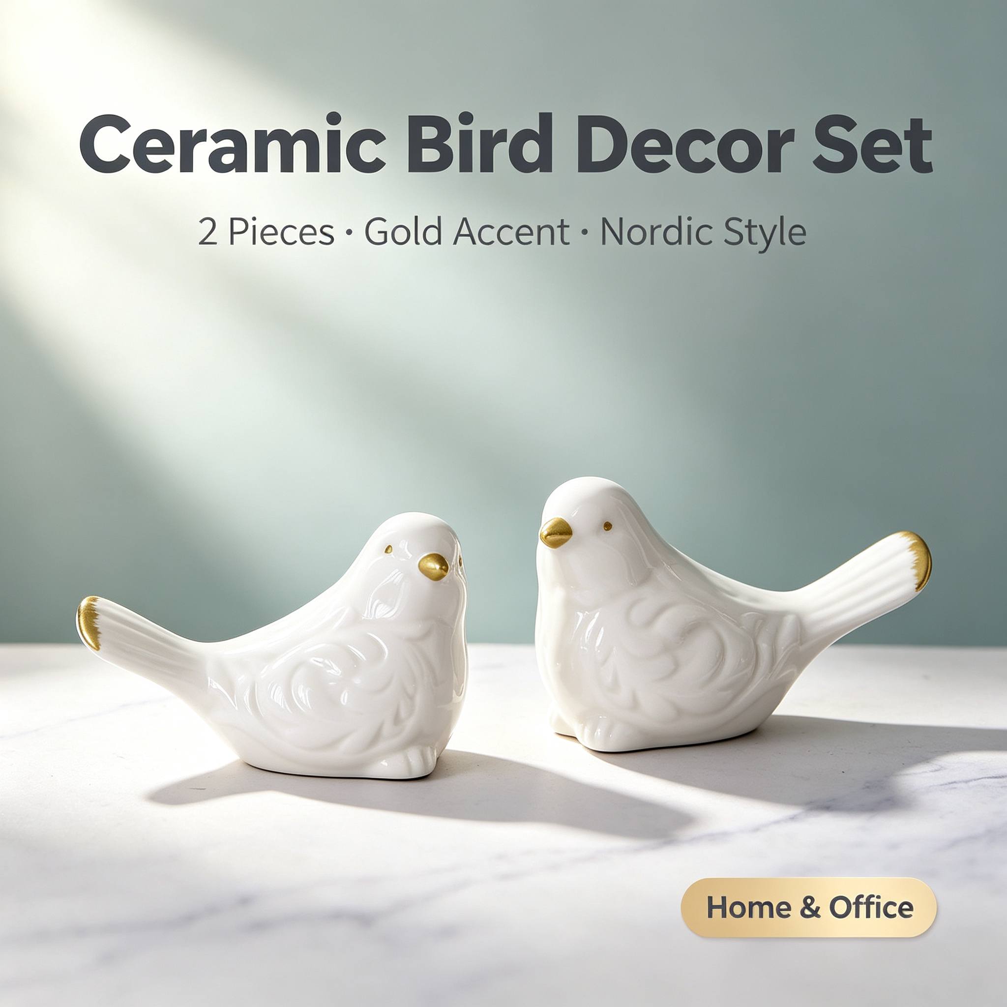 TEMU 2pcs Set Modern Minimalist White Ceramic Bird Ornaments, Golden Accent Animal Sculptures, Home Table Decor, Suitable For Living Room, Coffee