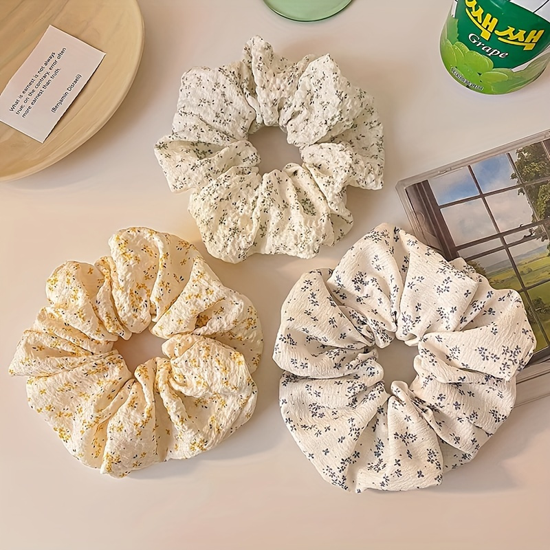 E-shop 3-teiliges Set Koreanischer Stil Blumenstoff-Haargummis für Damen, Hochwertige Frisuren-Accessoires für Dutt und Pferdeschwanz