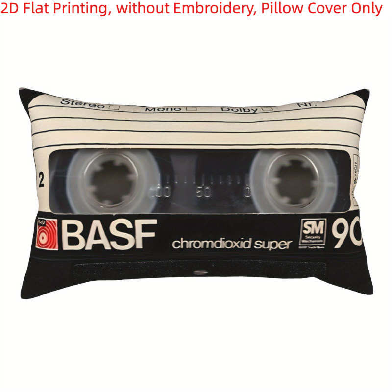 TEMU 2d Flat Printing, 1pc, Cassette Pattern Pillowcases Single-sided Printing, Without Embroidery, Pillow Inserts Not Included