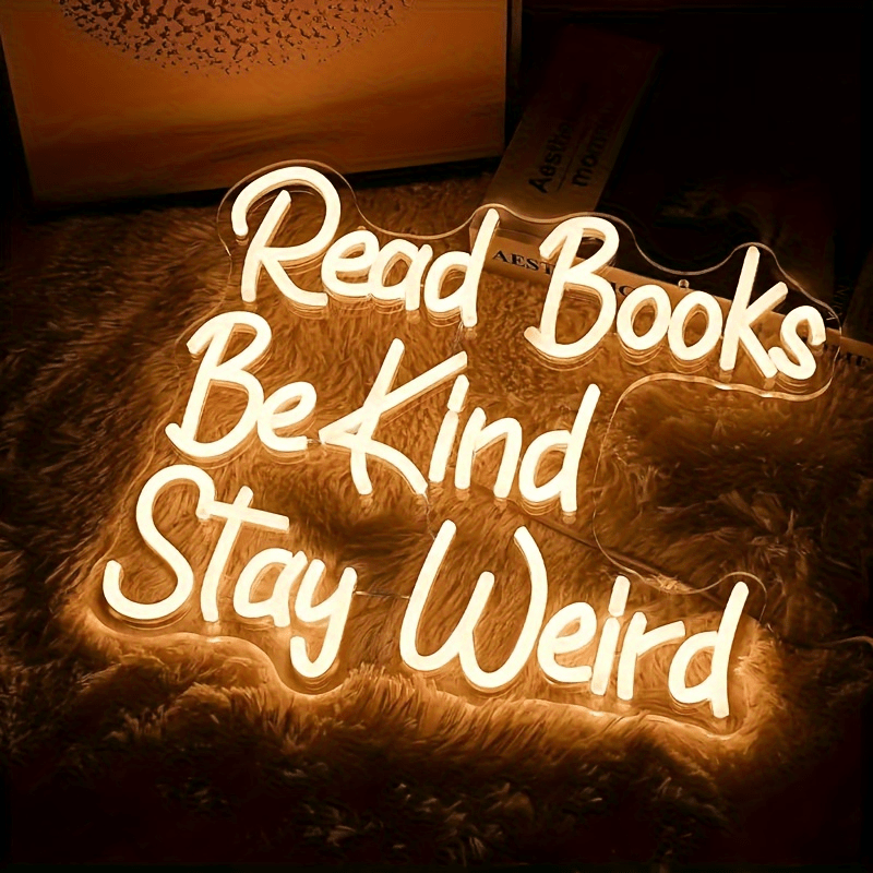 TEMU 1pc Quirky 'read, Be Kind, ' Led Neon Sign - Usb Powered, Dimmable Wall Decor For Bedroom, Bar, Birthday Party - Unique Aesthetic Night Light