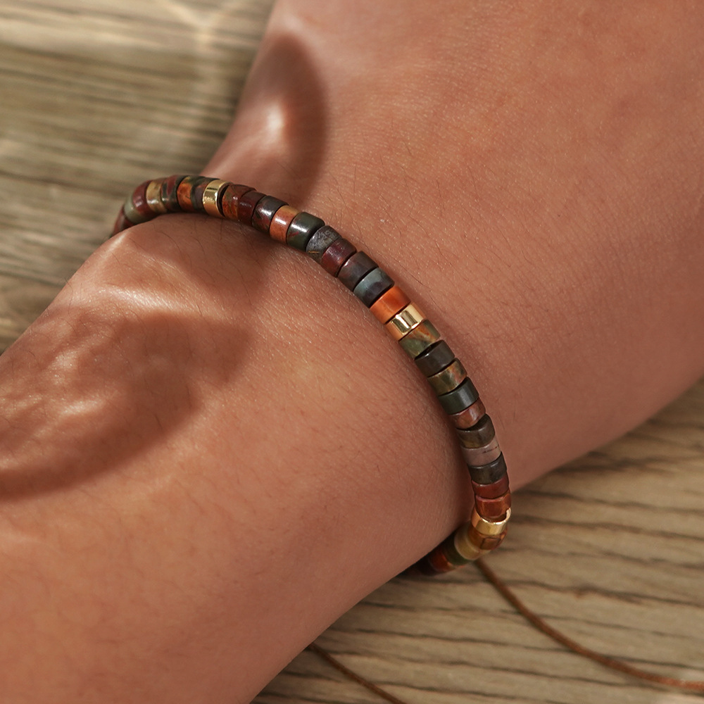 Women's Woven Natural Stone Bead Bracelet, Adjustable Knot Design
